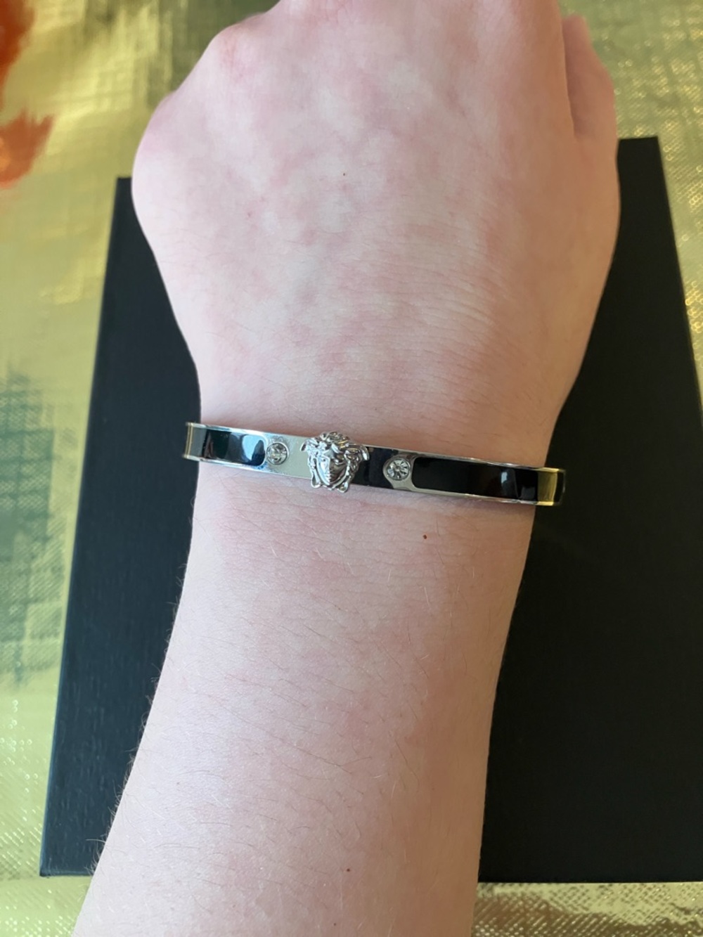 Black and Silver Medusa Crystal Bangle Bracelet - Picture 8 of 8